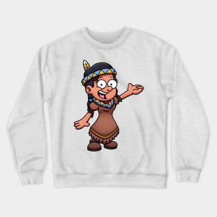 Cartoon Girl Wearing Native American Clothes Crewneck Sweatshirt